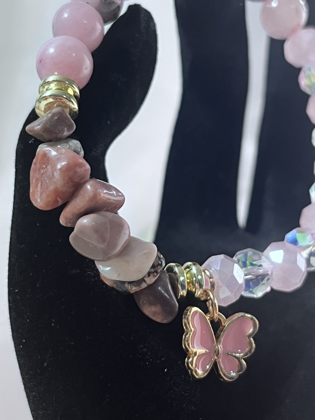 Butterfly on Purple Aventurine and Cherry Blossom Bead Bracelet - photo 2