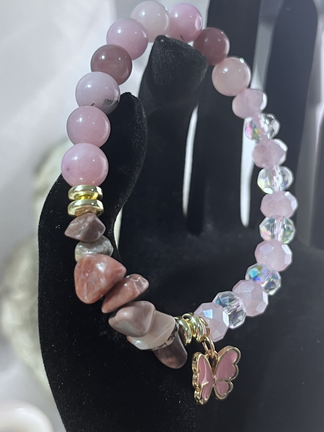 Butterfly on Purple Aventurine and Cherry Blossom Bead Bracelet - photo 3