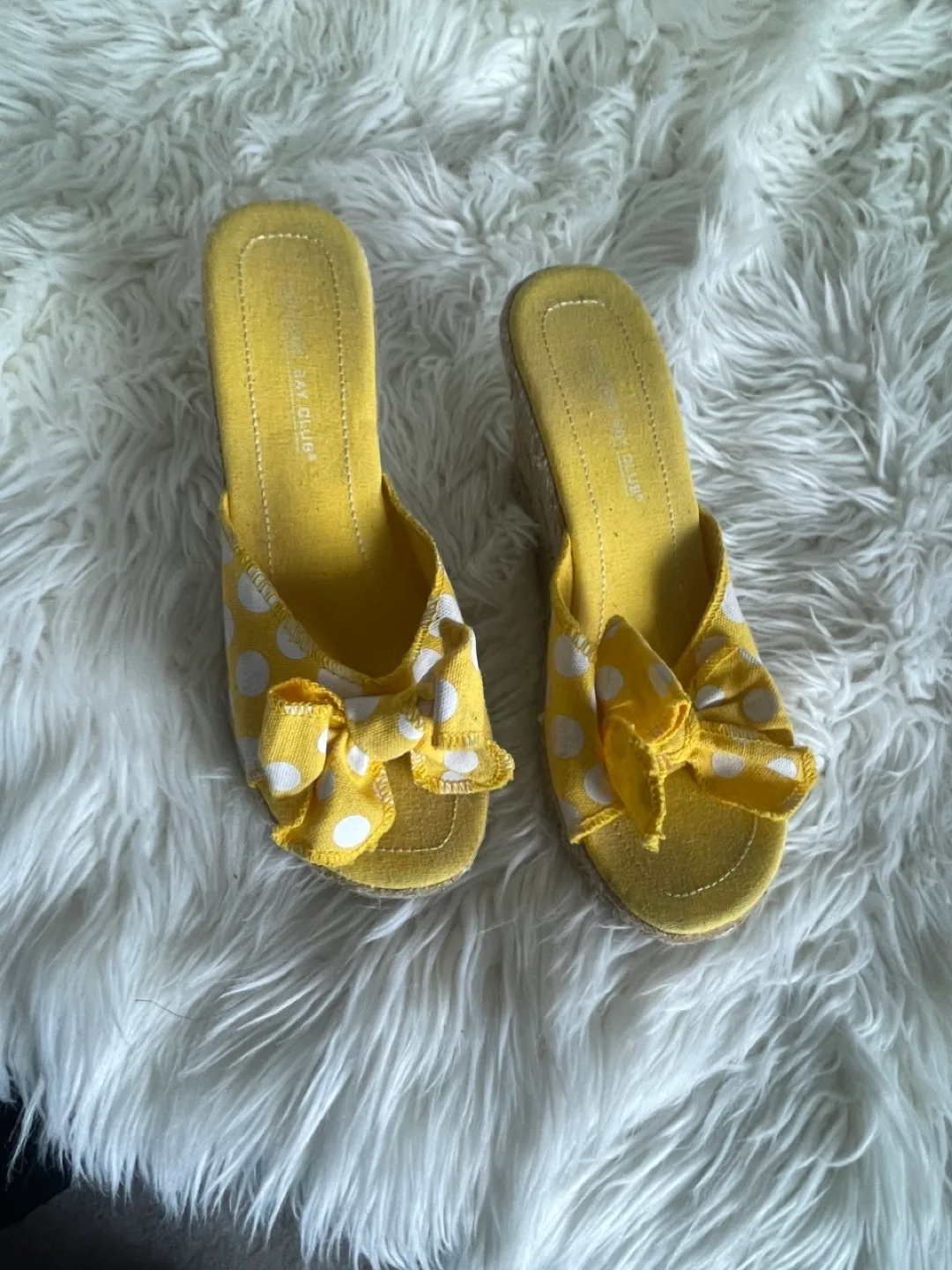 Yellow Polka Dot Wedge Sandals thumbnail
