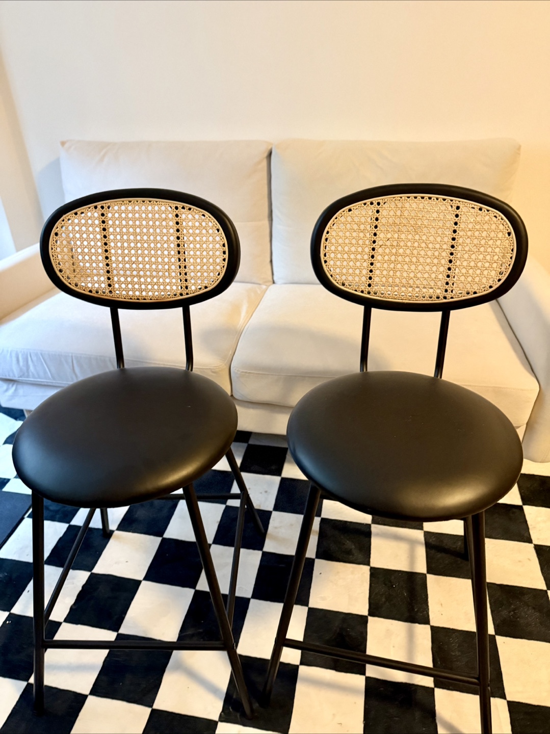 Black Rattan Bar Stools - Set of 2