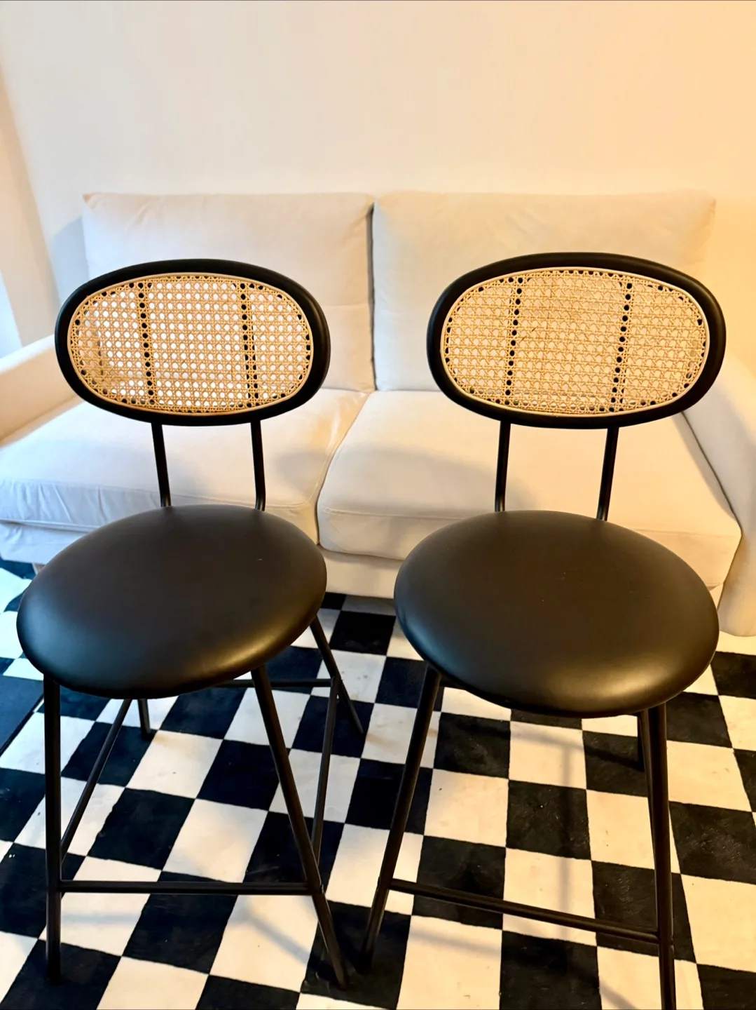 Black Rattan Bar Stools - Set of 2 thumbnail