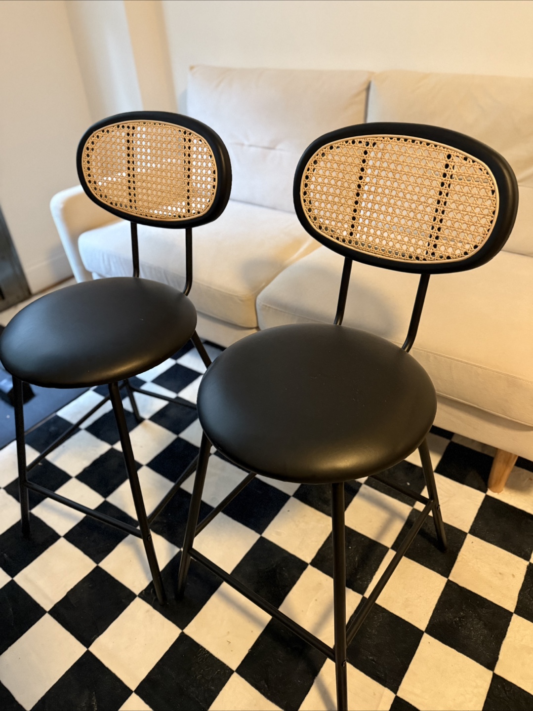 Black Rattan Bar Stools - Set of 2 - photo 2