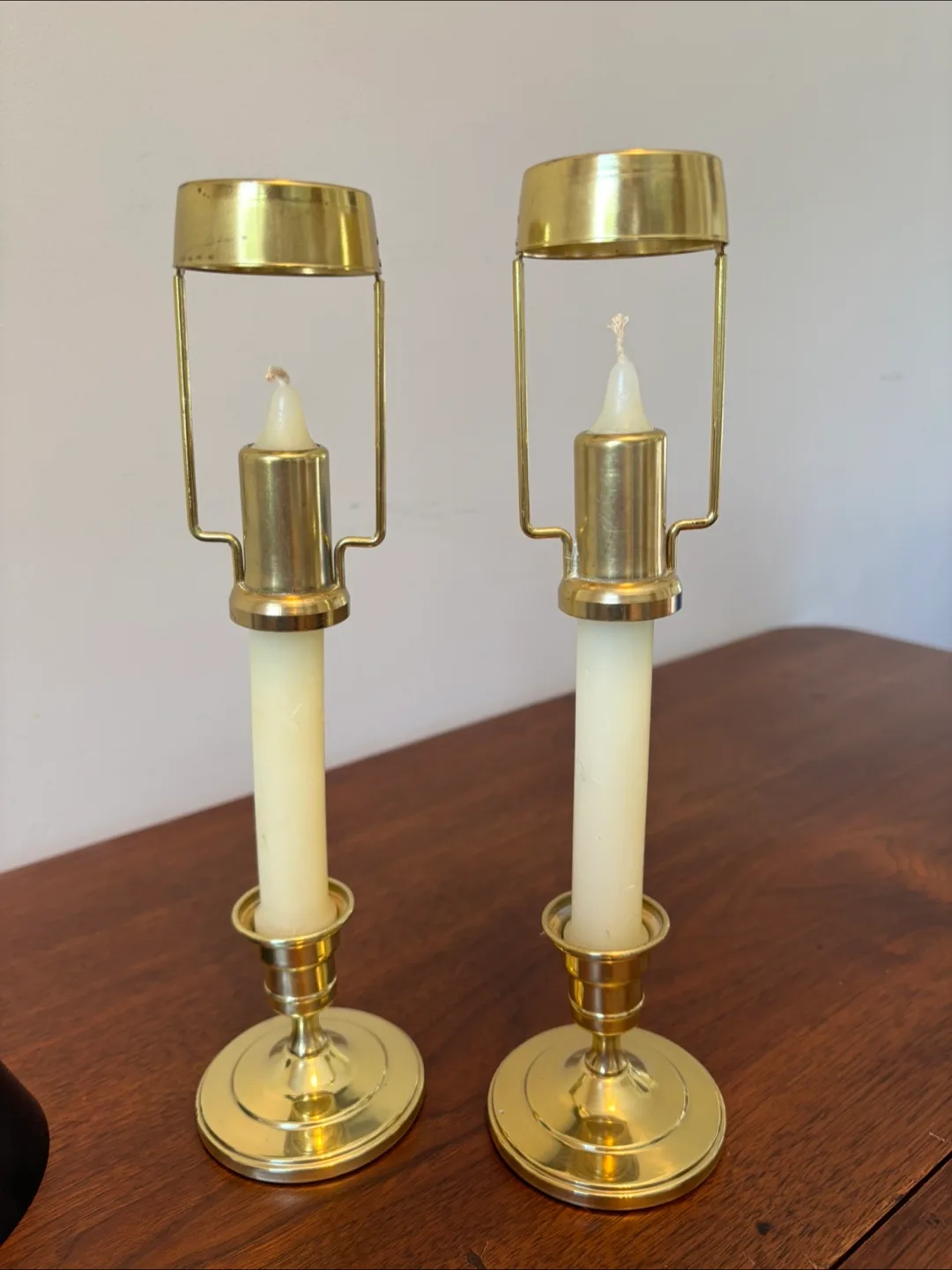 Pair of Brass Colonial Candle Lamps with Black Shades image indicator(3)
