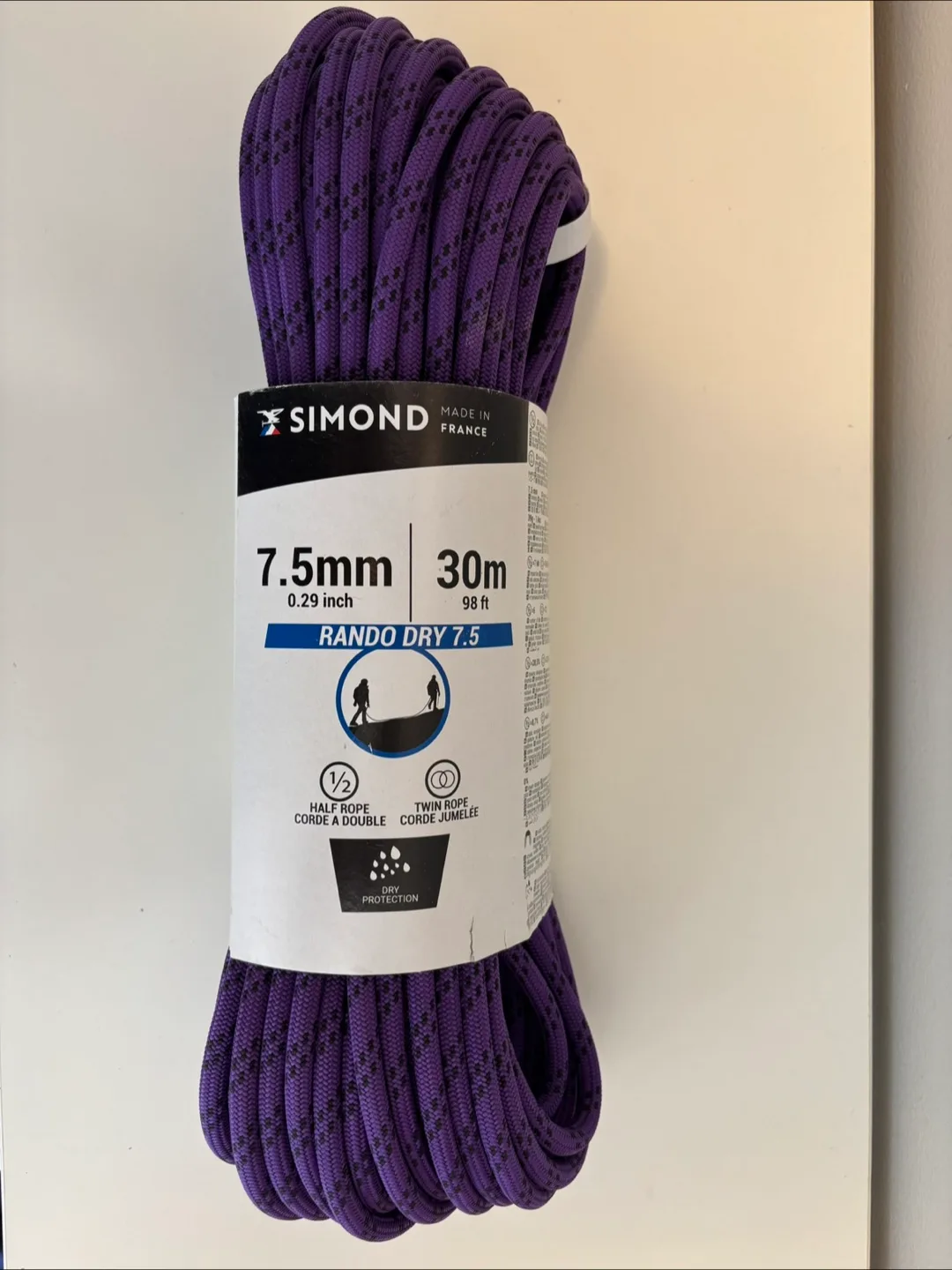 Simond Dry Climbing Double Rope - 7.5 MM x 30 M (1/3" x 100') thumbnail