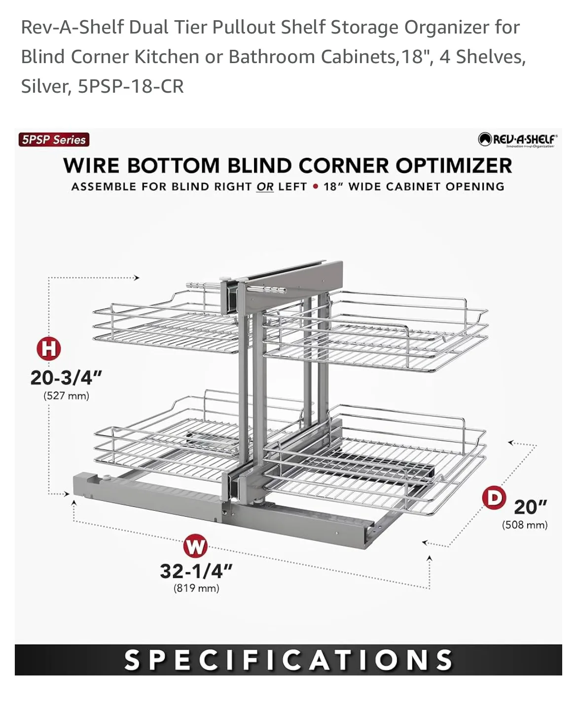 Rev-A-Shelf Dual Tier Pullout Shelf - 18" Silver image indicator(3)