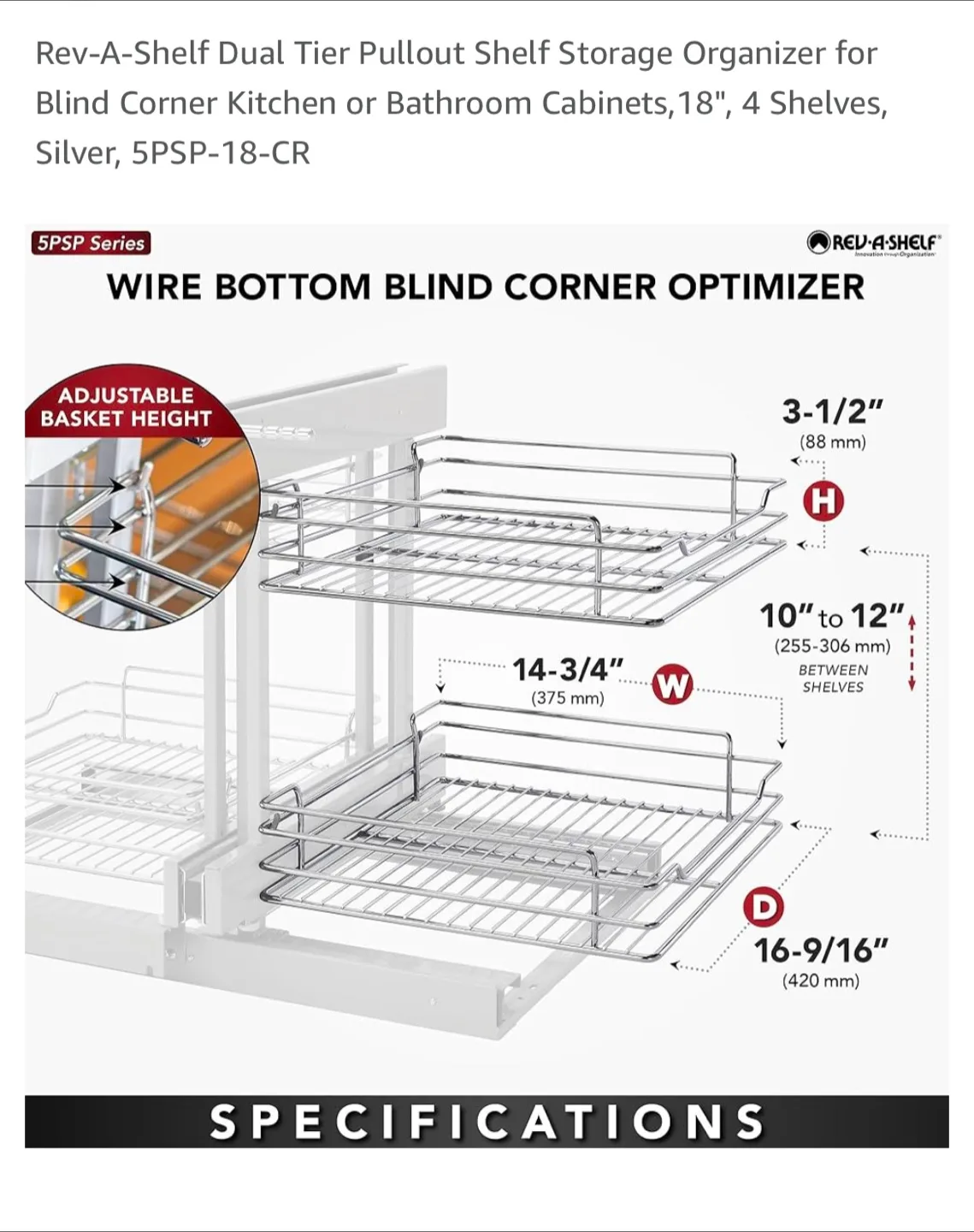 Rev-A-Shelf Dual Tier Pullout Shelf - 18" Silver image indicator(4)