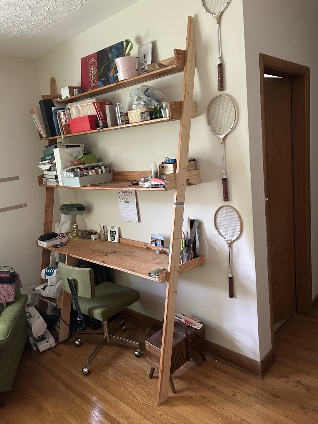 Custom Ladder Bookshelf with Desk - photo 2