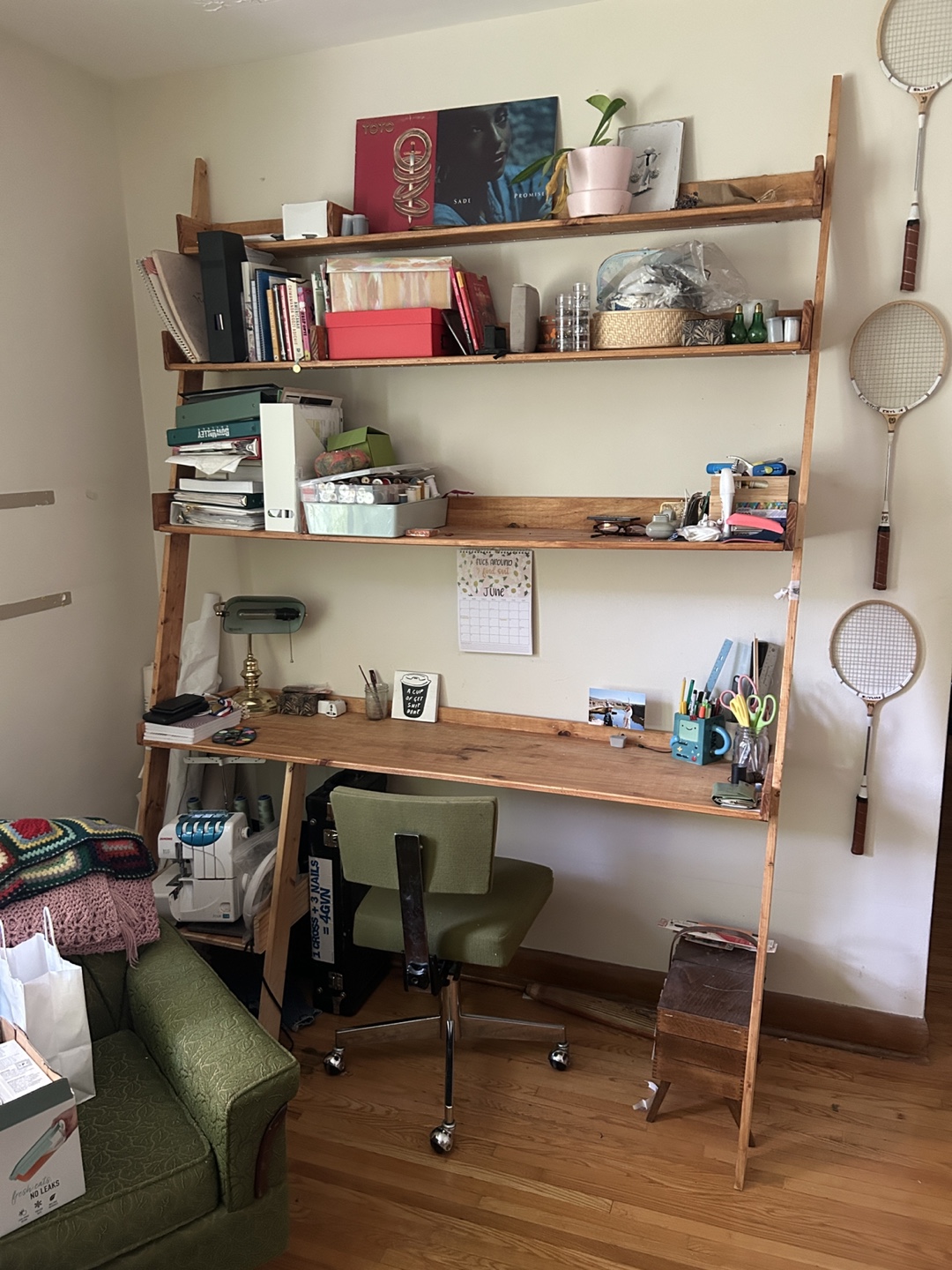 Custom Ladder Bookshelf with Desk