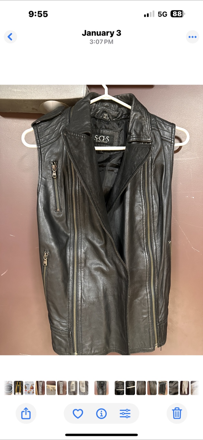 S.A.S Sportswear Black Leather Vest - Size S