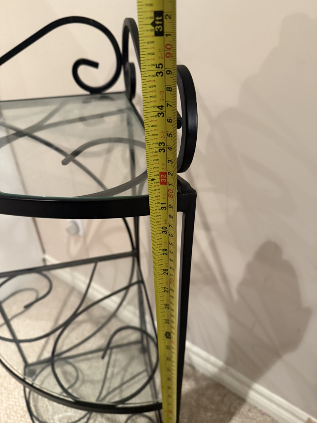 Wrought iron Corner Shelf with Glass Shelves - 3ft Tall - photo 2