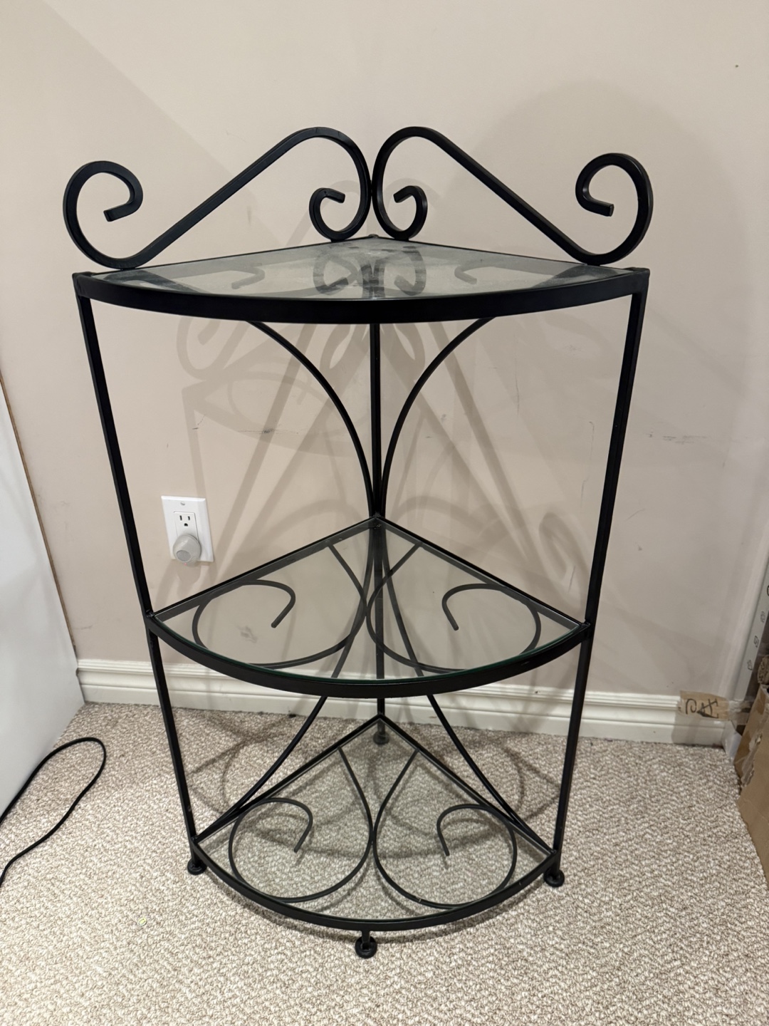 Wrought iron Corner Shelf with Glass Shelves - 3ft Tall