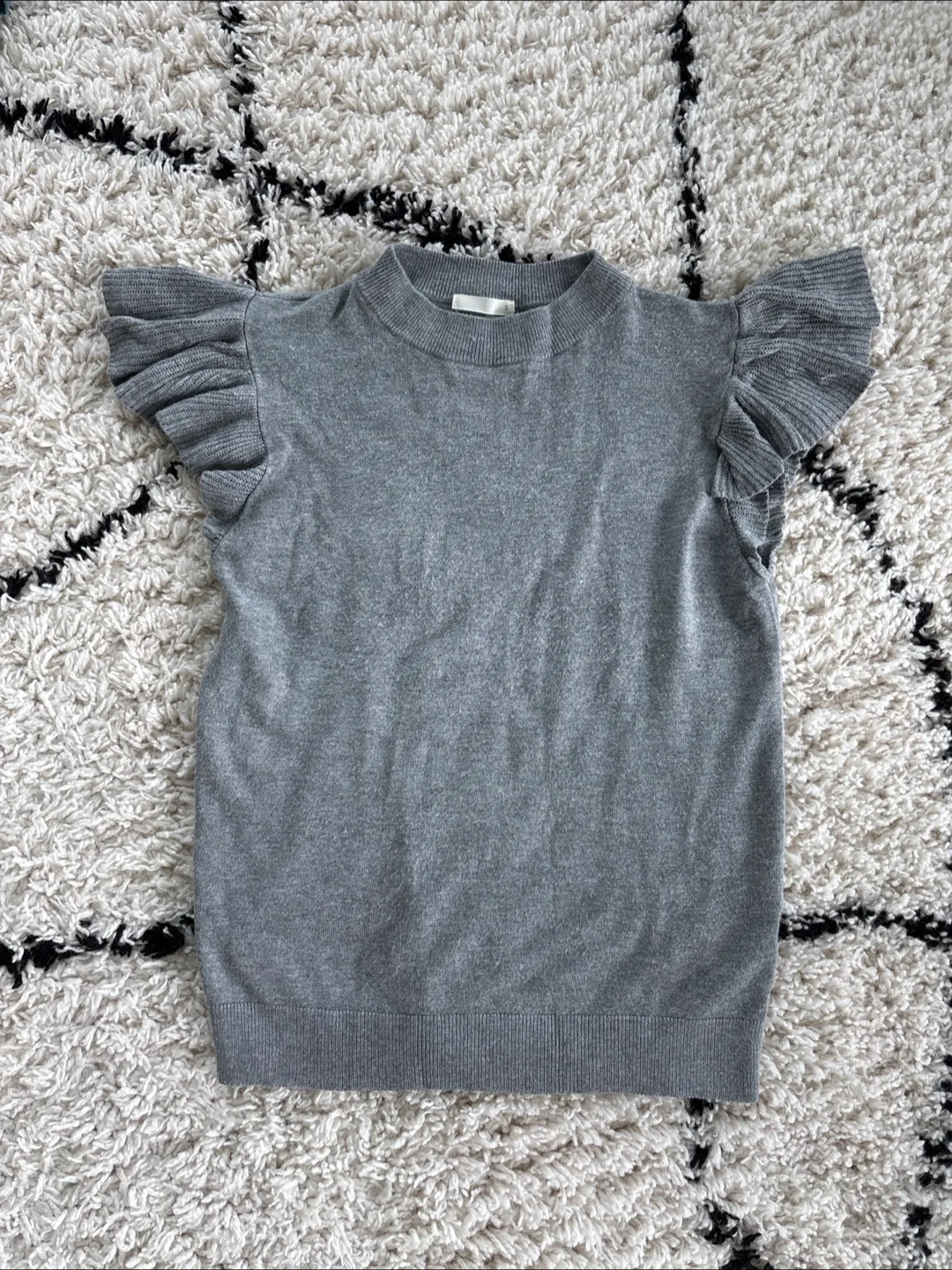 GU Grey Ruffle Sleeve Knit Top - Size S thumbnail
