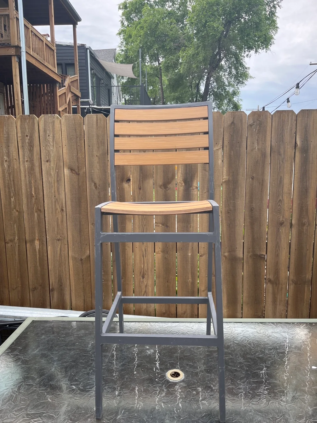 8 Outdoor Bar Stool - Gray Metal Frame thumbnail