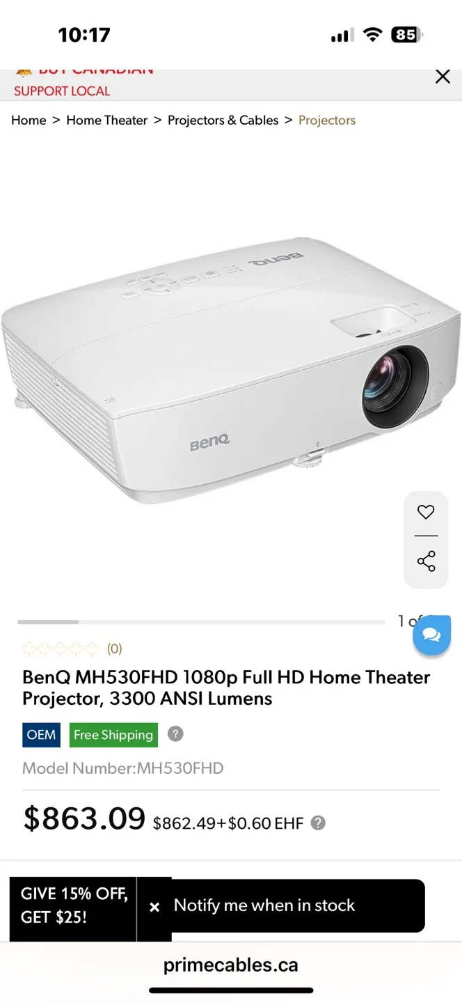 BenQ MH530FHD Digital Projector - Like New! thumbnail