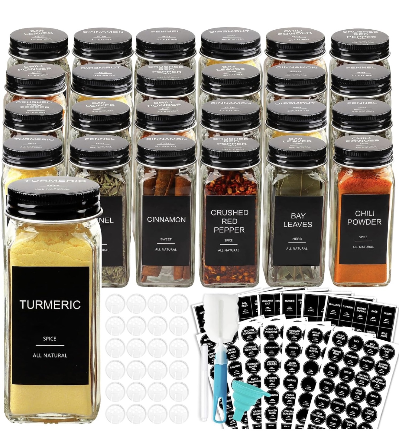 24 Spice Jars with Labels & Accessories