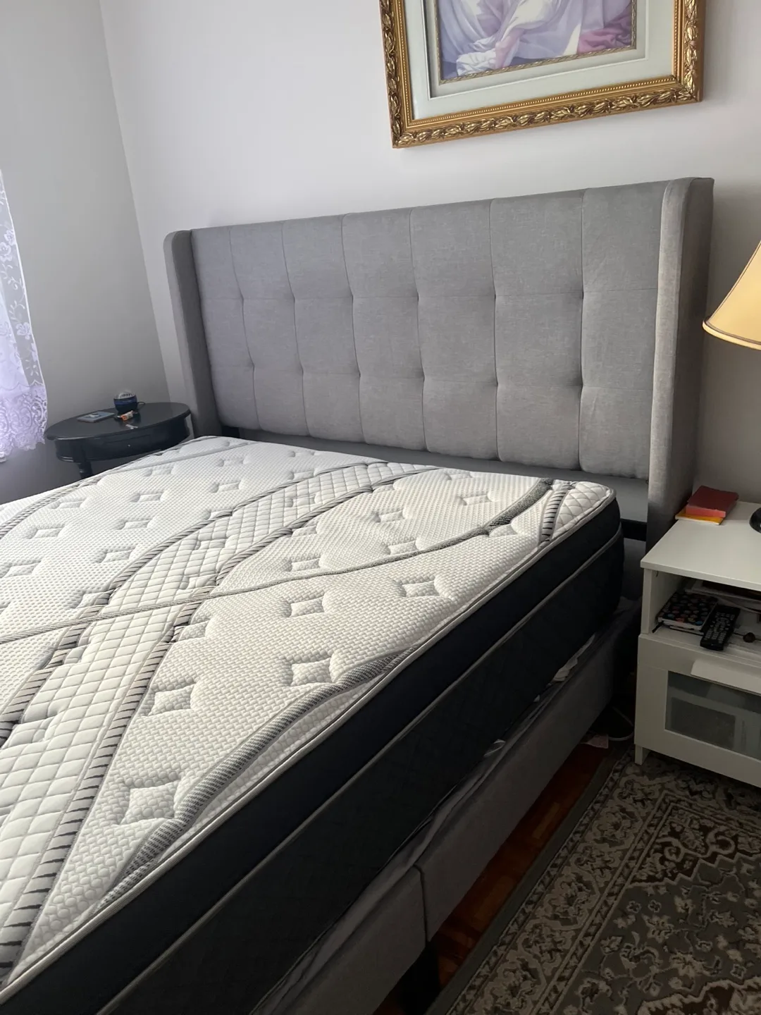 Grey Upholstered Bed Frame with Mattress thumbnail