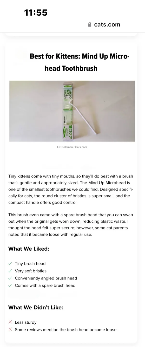 Mind Up Toothbrush for Cats & Kittens - Made in Japan, NIB image indicator(3)