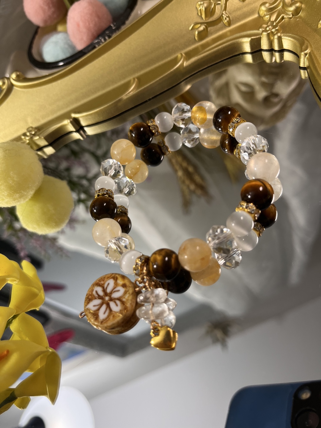 Flower Coin on Golden Healer, Tiger's Eye and Cat's Eye Bracelet - photo 3