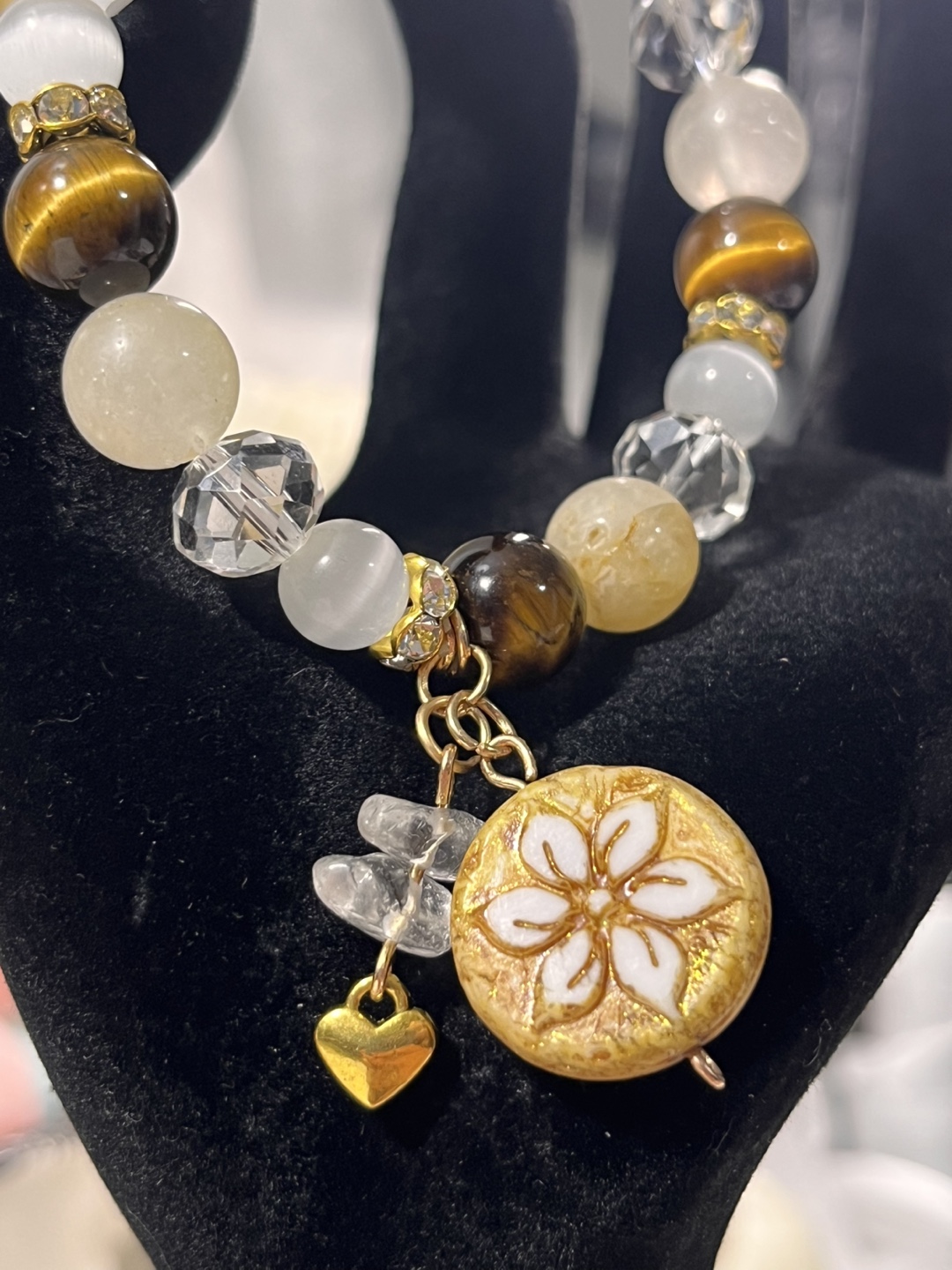 Flower Coin on Golden Healer, Tiger's Eye and Cat's Eye Bracelet - photo 2