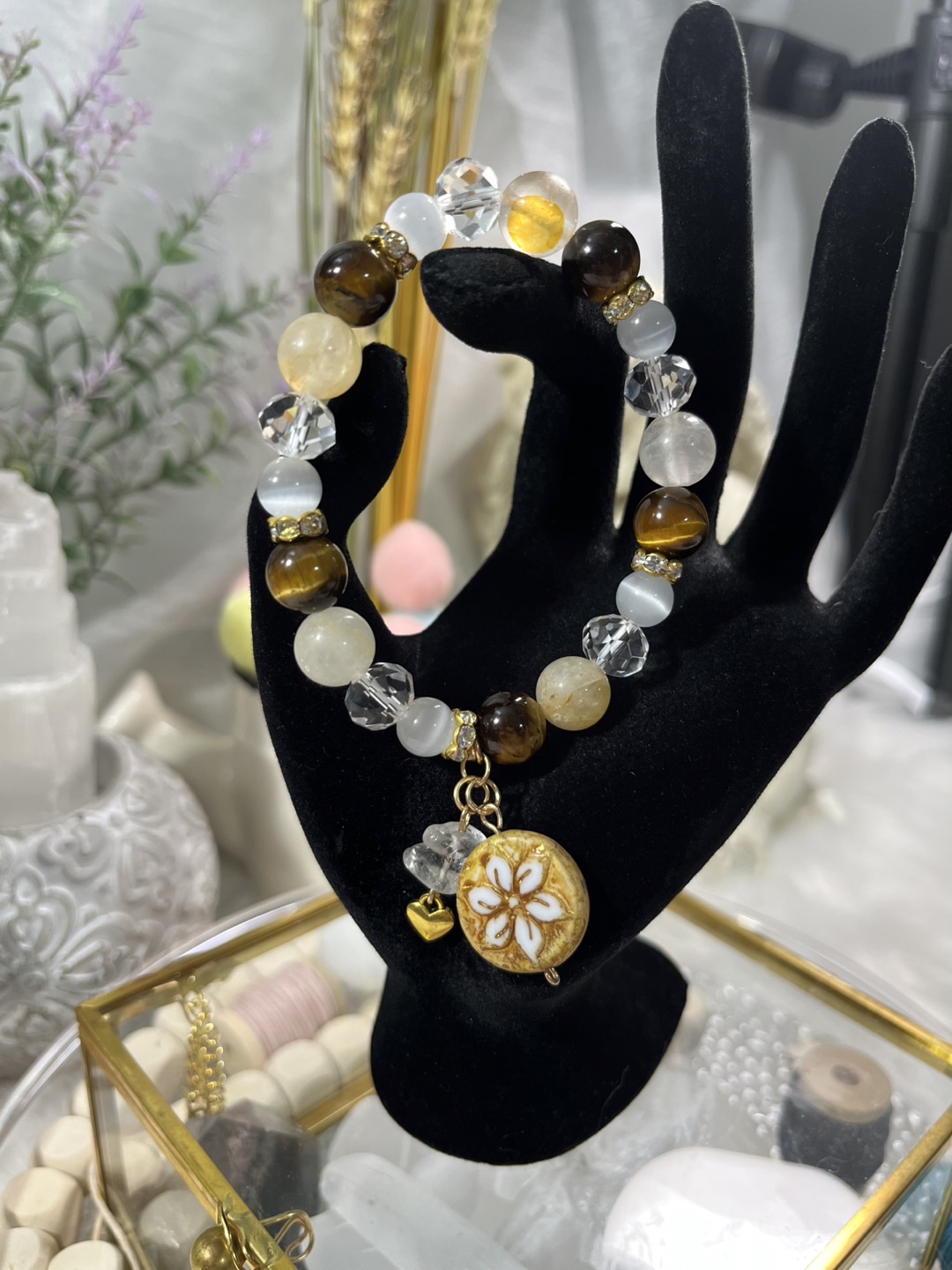 Flower Coin on Golden Healer, Tiger's Eye and Cat's Eye Bracelet - photo 5