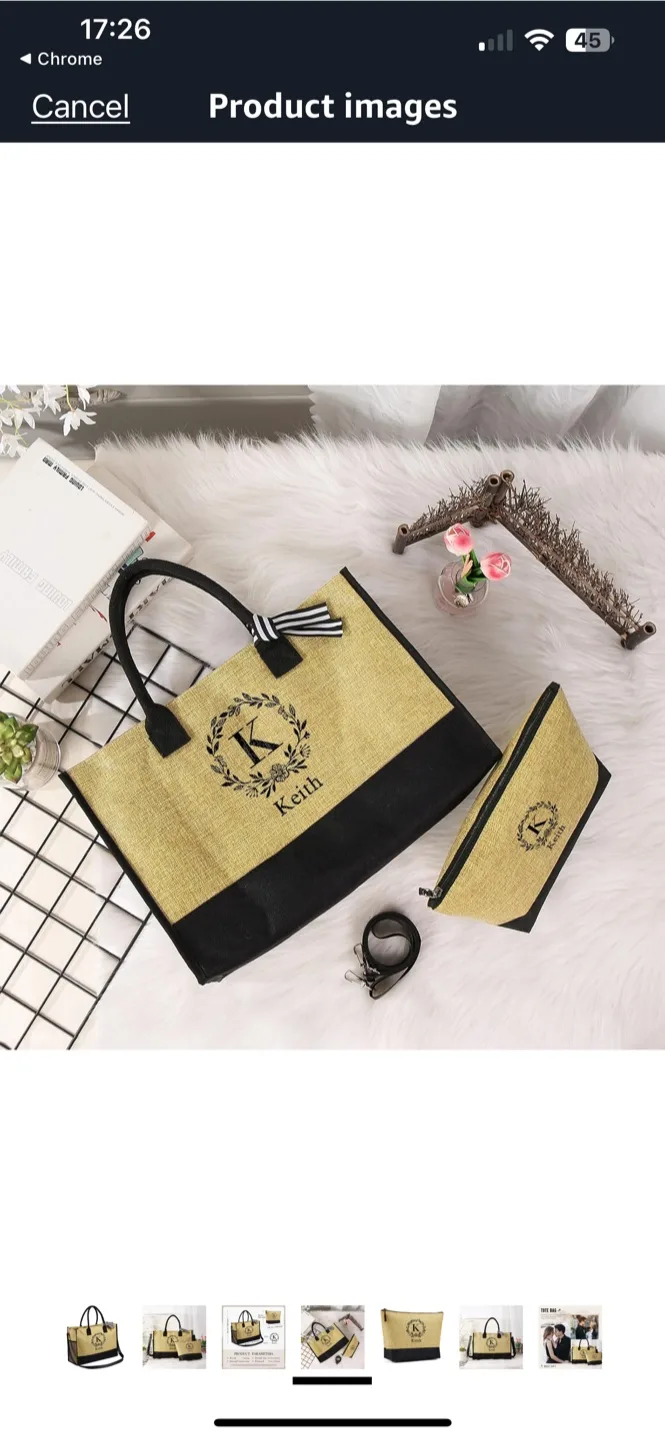 🌸Natural Jute  fiber Tote Bag with Cosmetic Bag image indicator(4)