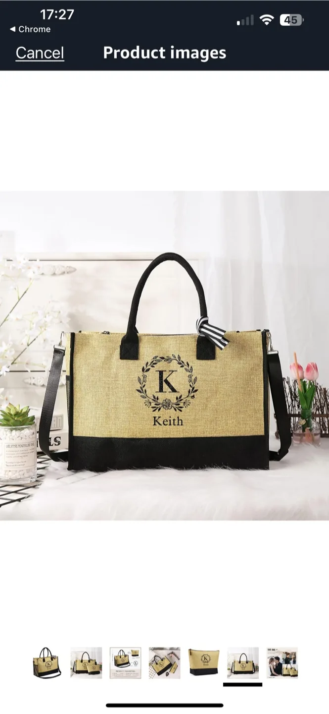 🌸Natural Jute  fiber Tote Bag with Cosmetic Bag image indicator(6)