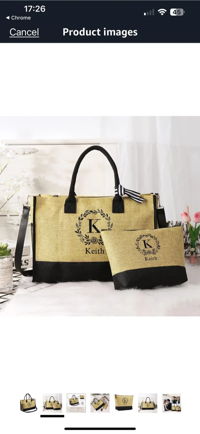🌸Natural Jute  fiber Tote Bag with Cosmetic Bag image indicator(2)