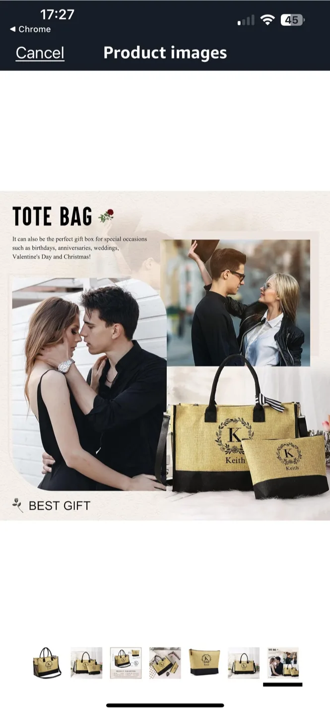 🌸Natural Jute  fiber Tote Bag with Cosmetic Bag image indicator(7)