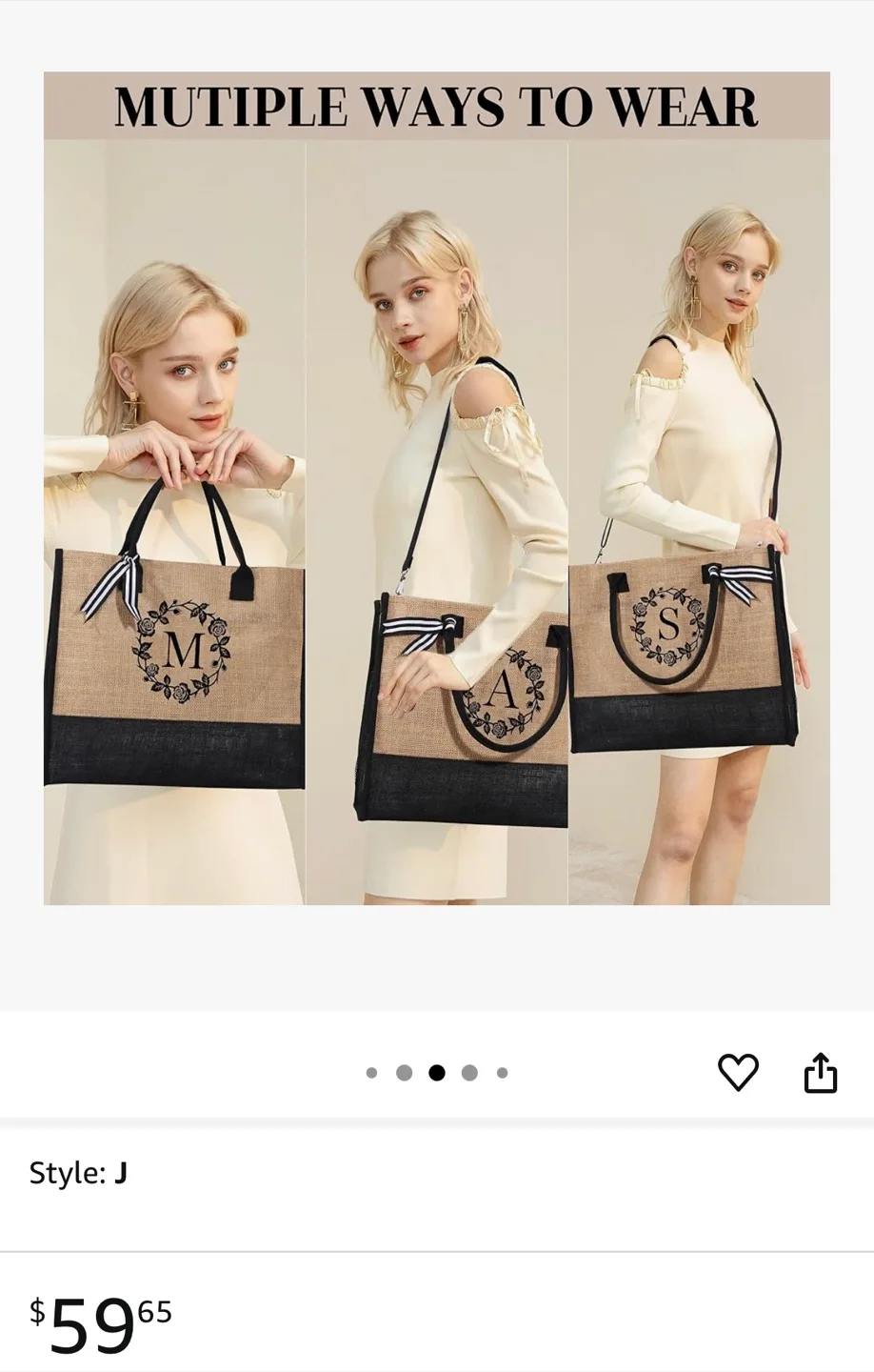 🌸Natural Jute  fiber Tote Bag with Cosmetic Bag image indicator(9)