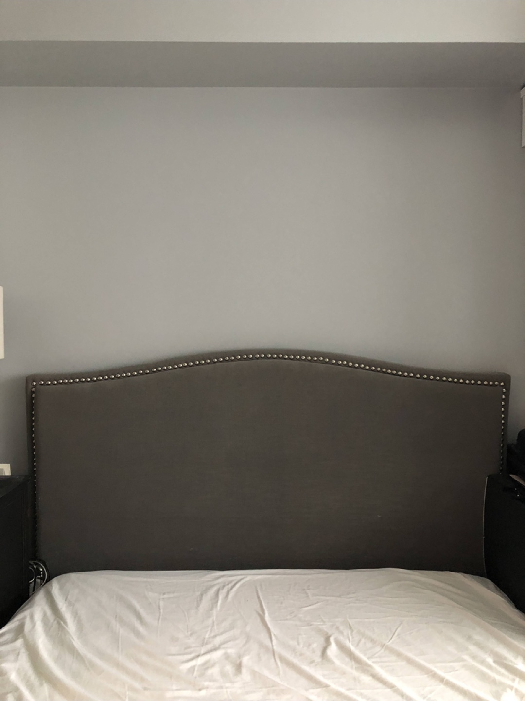 Grey Fabric Headboard with Nailhead Trim - photo 3