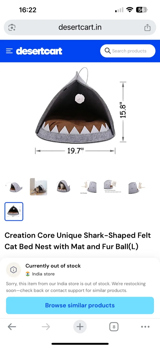 Shark-Shaped Felt Cat Bed Cave image indicator(3)