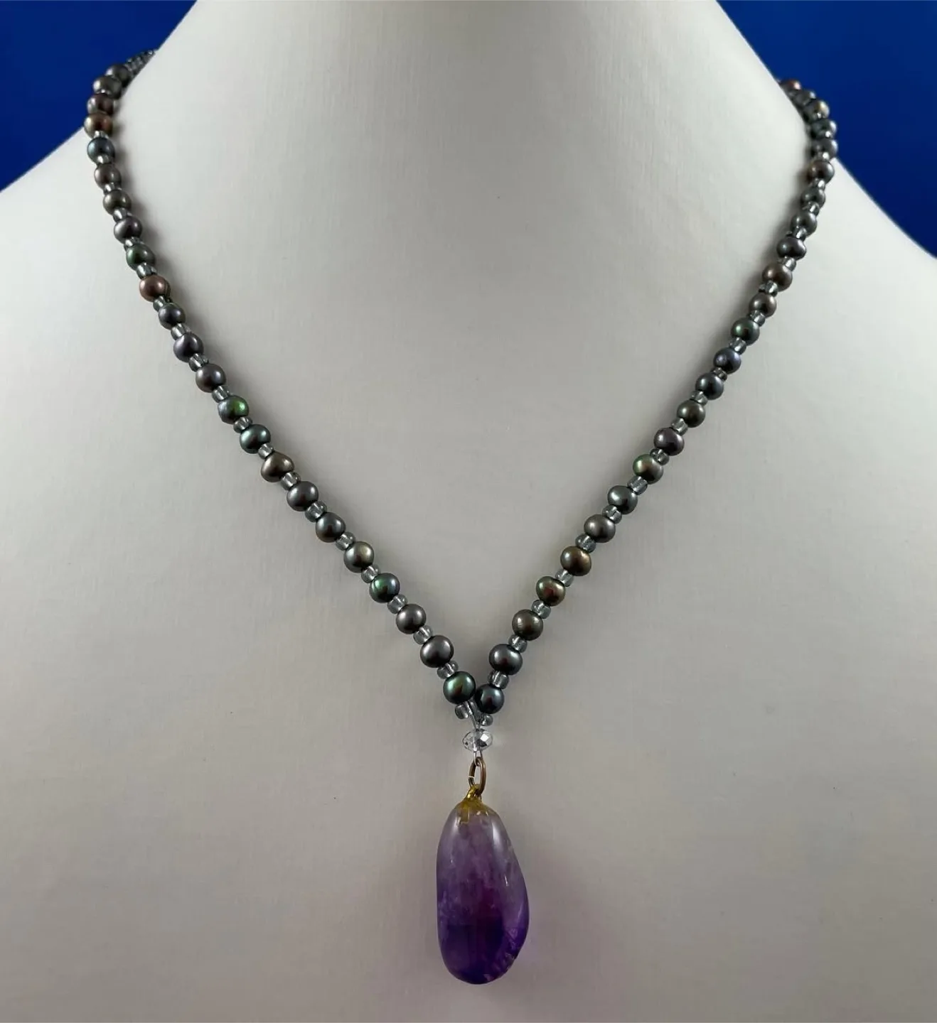 Amethyst pendant and freshwater pearl necklace thumbnail