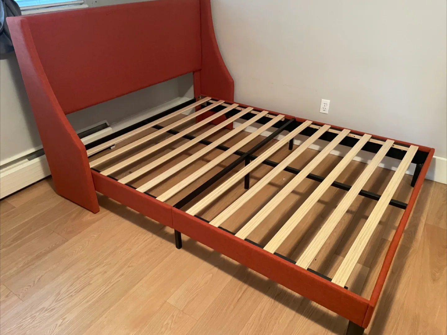 Stylish Orange Upholstered Bed Frame for Queen Size Mattress