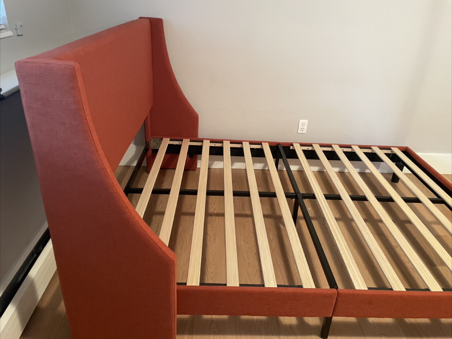 Stylish Orange Upholstered Bed Frame for Queen Size Mattress - photo 3