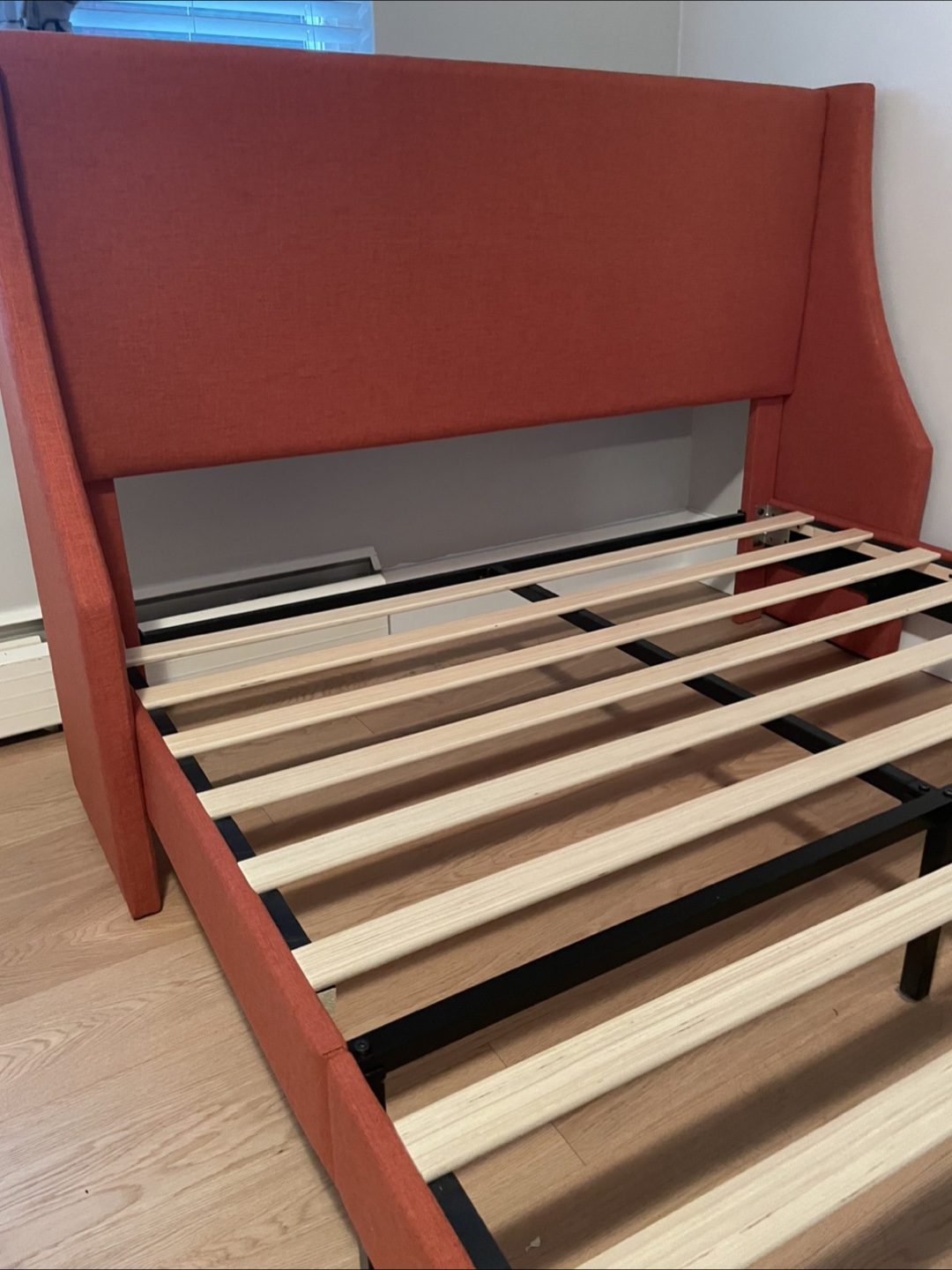 Stylish Orange Upholstered Bed Frame for Queen Size Mattress - photo 4