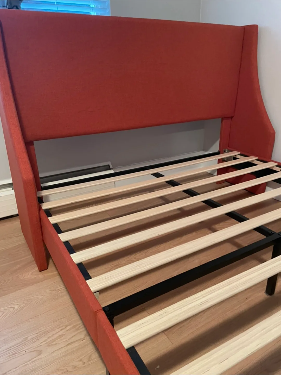 Stylish Orange Upholstered Bed Frame for Queen Size Mattress image indicator(4)