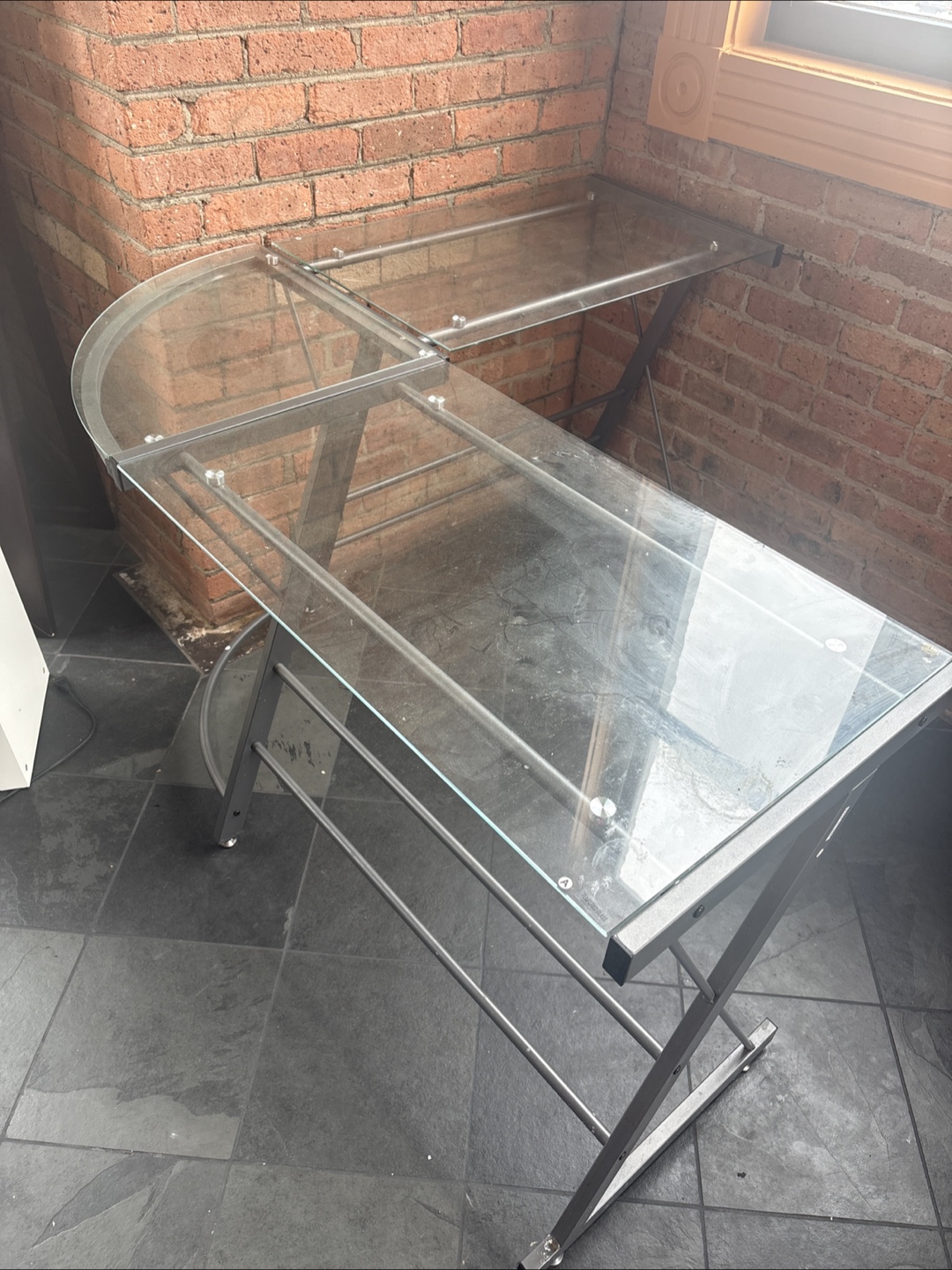 Glass Top Desk with Metal Frame