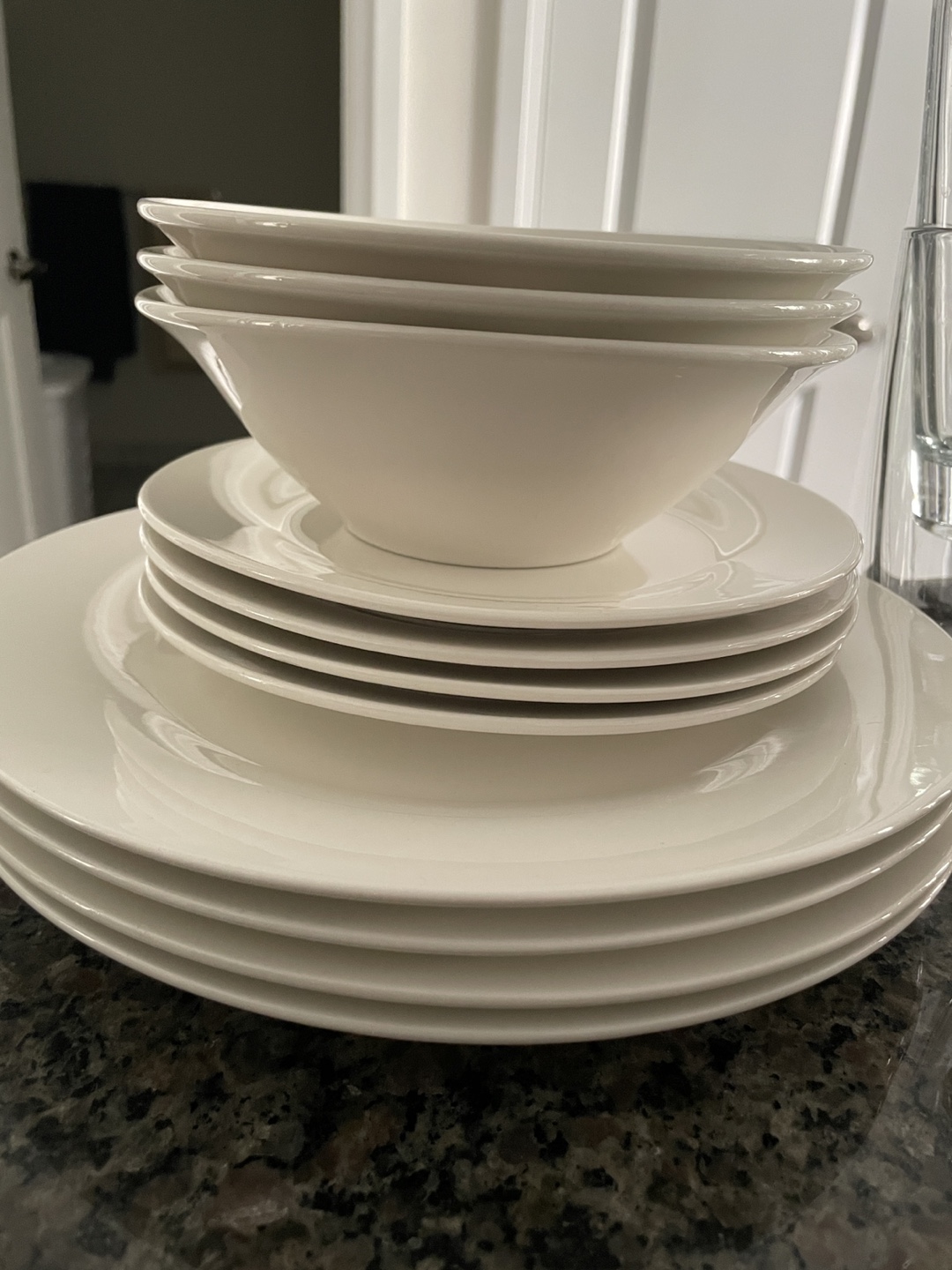 Set of 15 White Ceramic Bowls & Plates, and Glasses - photo 2