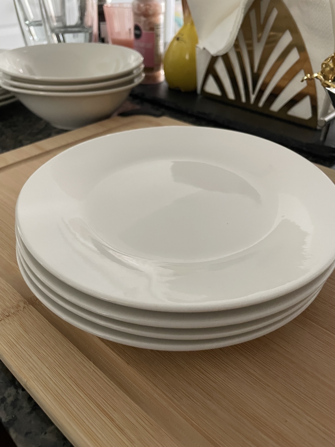 Set of 15 White Ceramic Bowls & Plates, and Glasses - photo 4