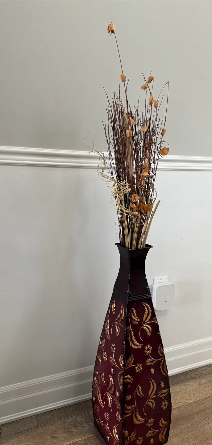 Tall Decorative Brown & Gold Metal Vase image indicator(2)