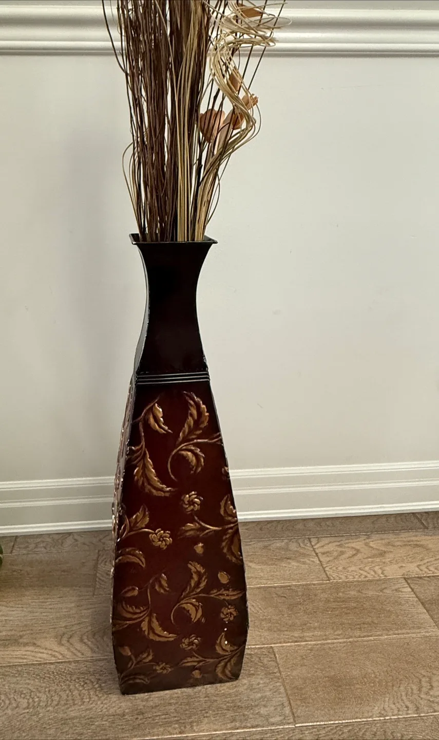 Tall Decorative Brown & Gold Metal Vase thumbnail