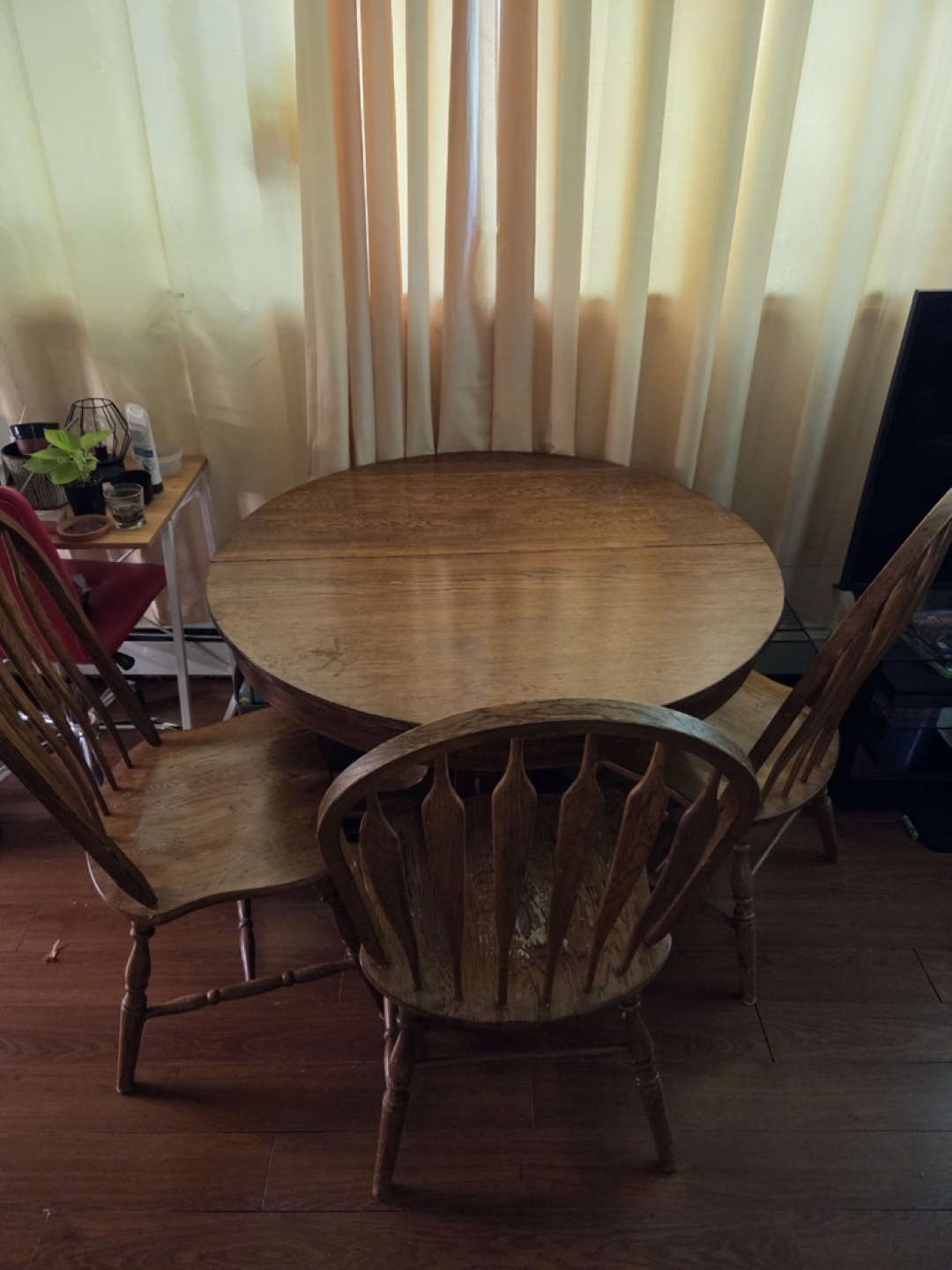 Wooden Round Dining Table with 3 Chairs - photo 2