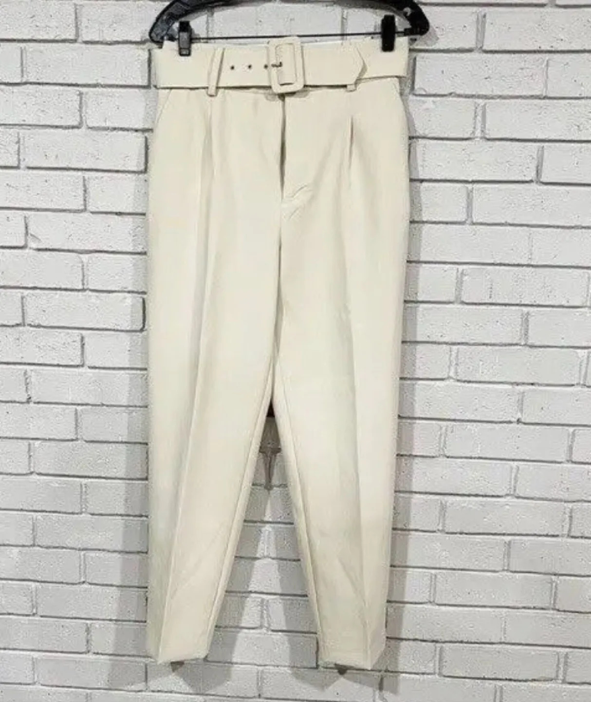 Beige Belted Dress Pants Zara Sz S thumbnail