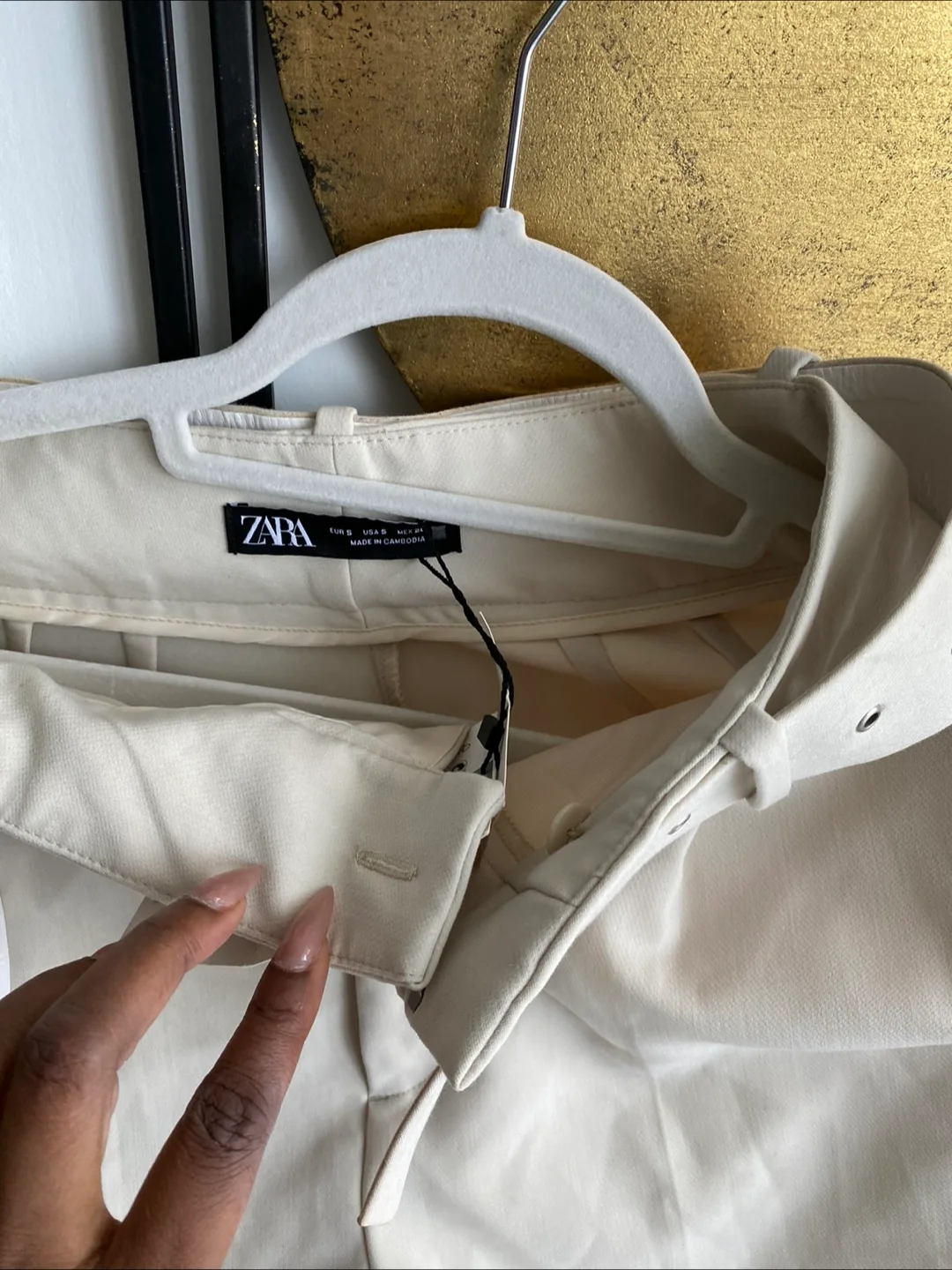 Beige Belted Dress Pants Zara Sz S image indicator(8)