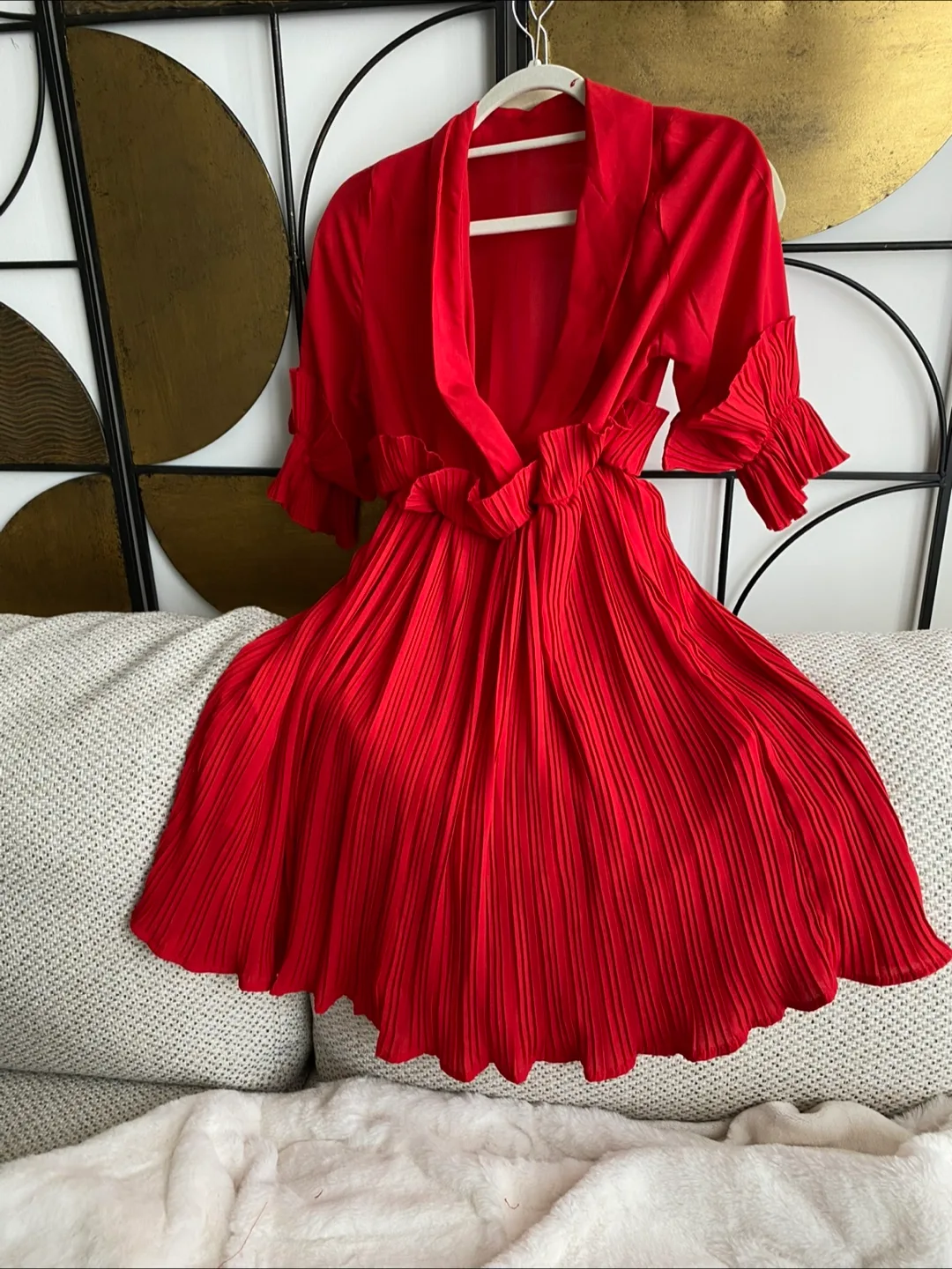 Red Pleated Dress sz S thumbnail
