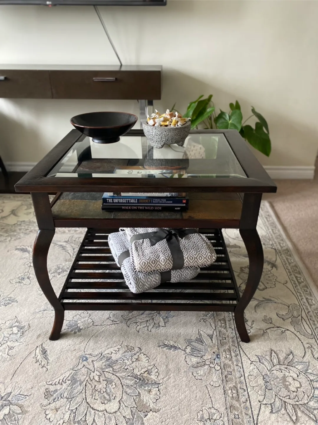 Coffee Table with Glass Top & Shelf thumbnail