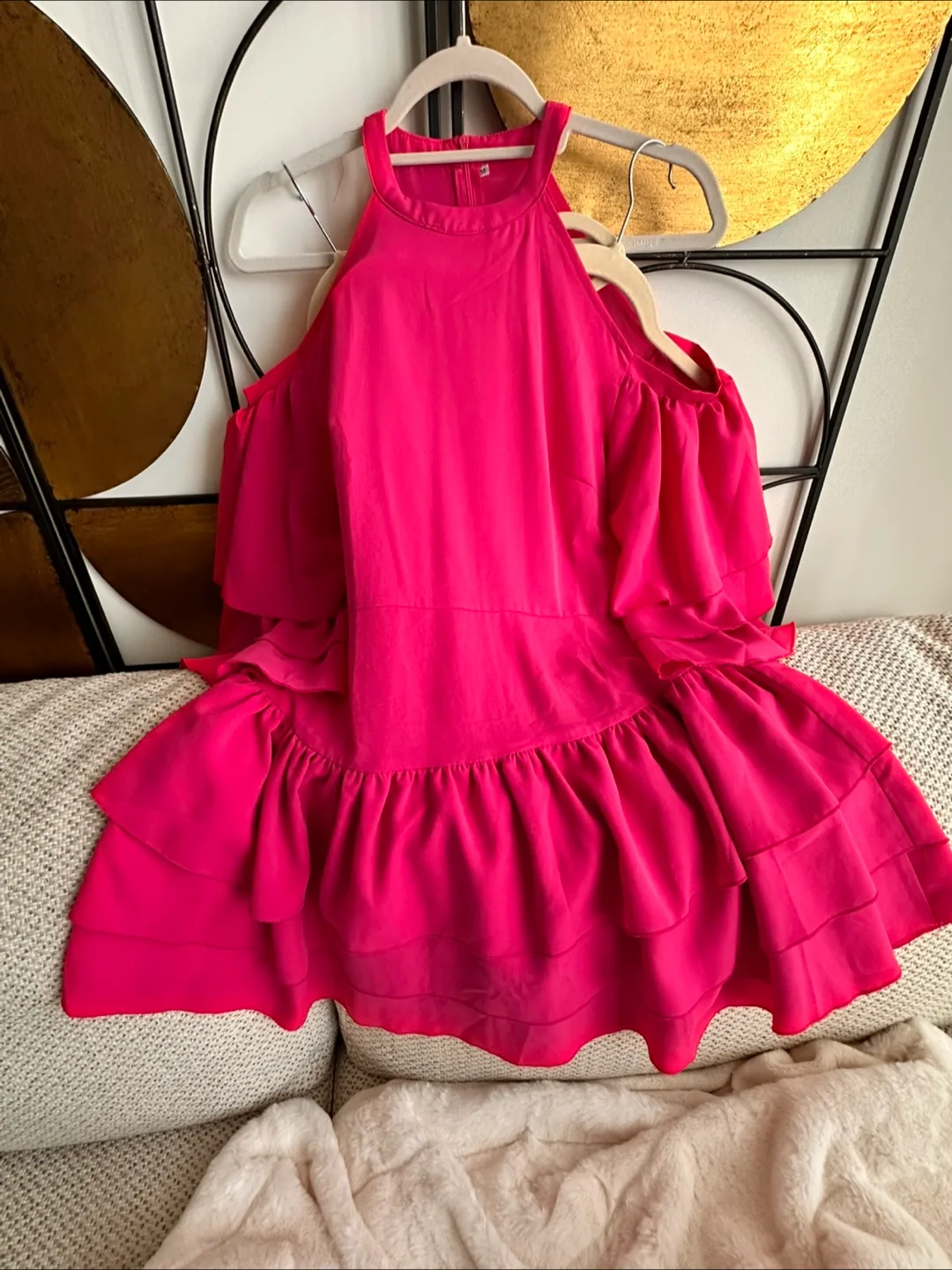 Hot Pink Ruffle Dress - Size Medium thumbnail