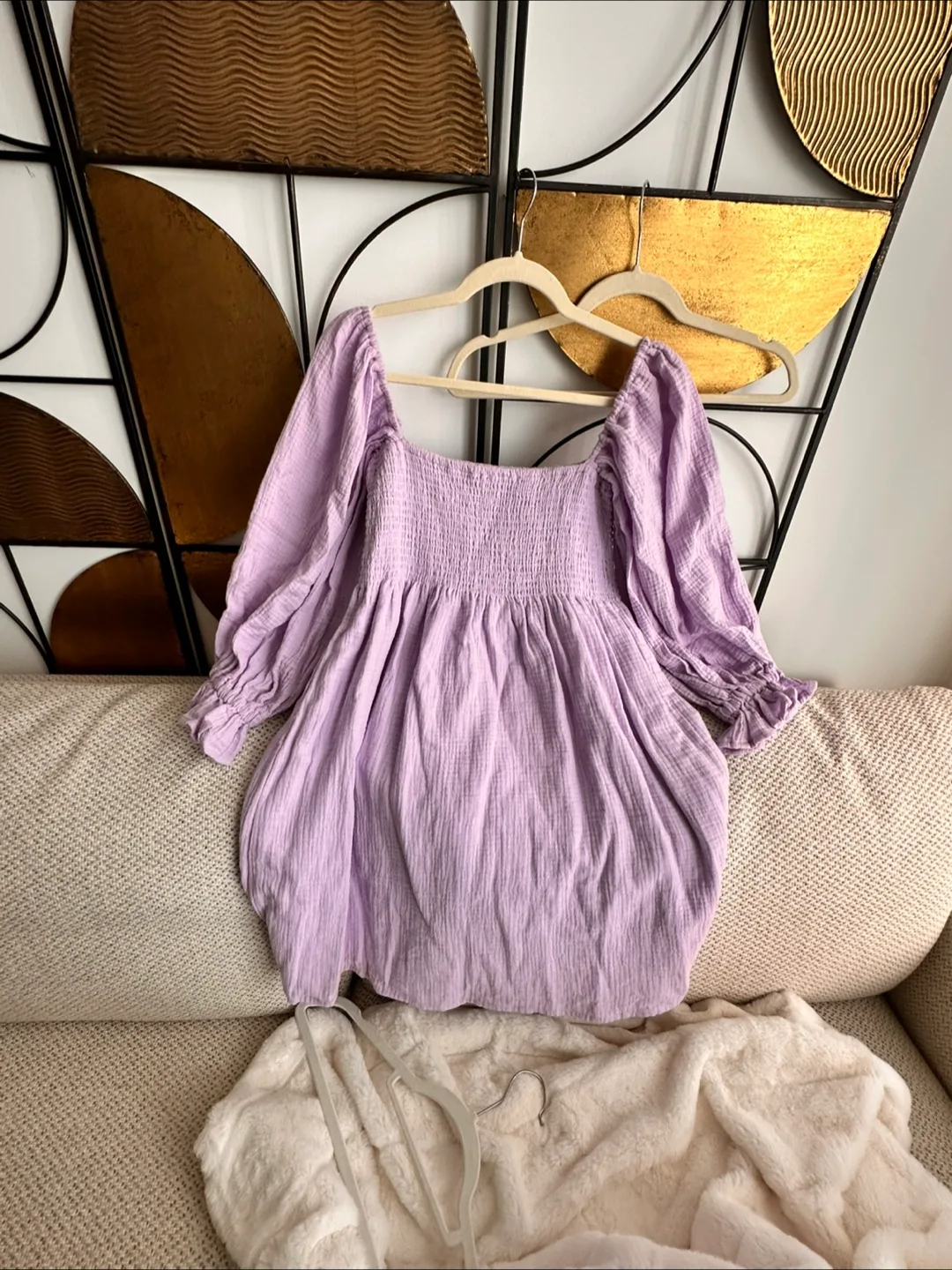 Lavender Cotton Dress puff sleeves M image indicator(2)
