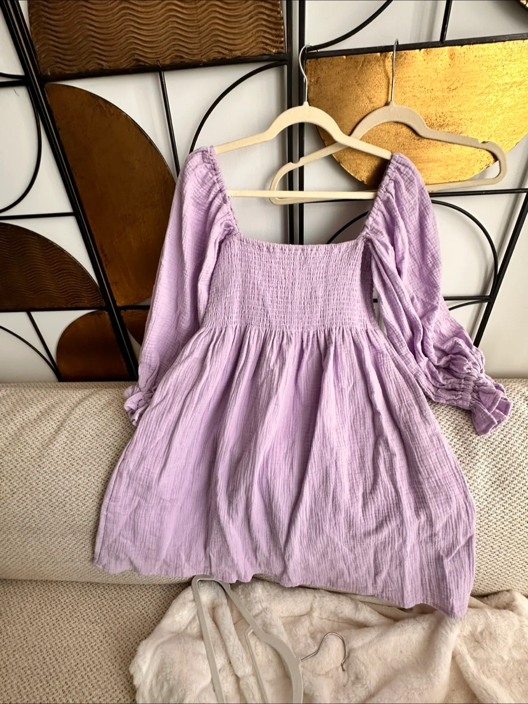 Lavender Cotton Dress puff sleeves M image indicator(3)