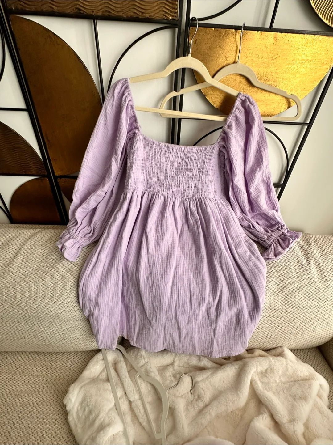 Lavender Cotton Dress puff sleeves thumbnail
